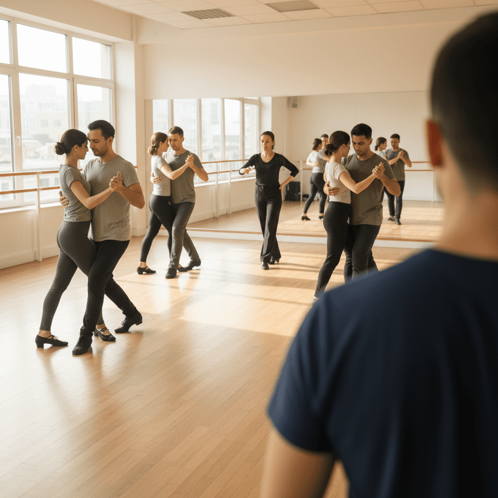 Group tango class with multiple students learning together